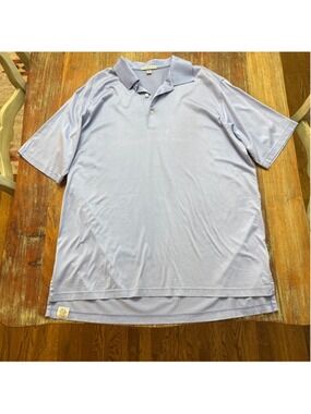 Peter Millar Men XL Solid Blue 100% Cotton Short Sleeve Polo Shirt Step Hem